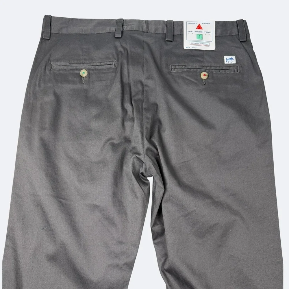 Southern Tide Channel Markers Pants Mens 34xUNF Gray Stretch Chino Unhemmed